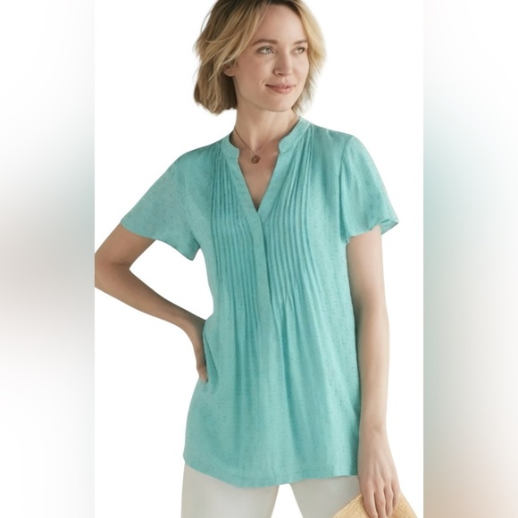 Soft Surroundings Turquoise Coastal Offshore Pintuck Textured Tunic Top Size PM - Picture 1 of 10